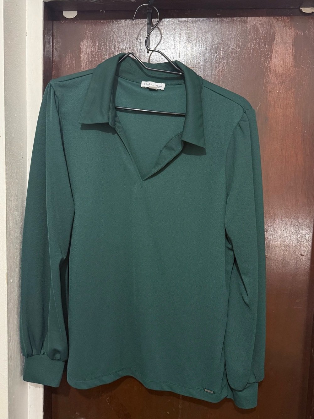 Calvin Klein Forest Green Long-Sleeve Collared Blouse